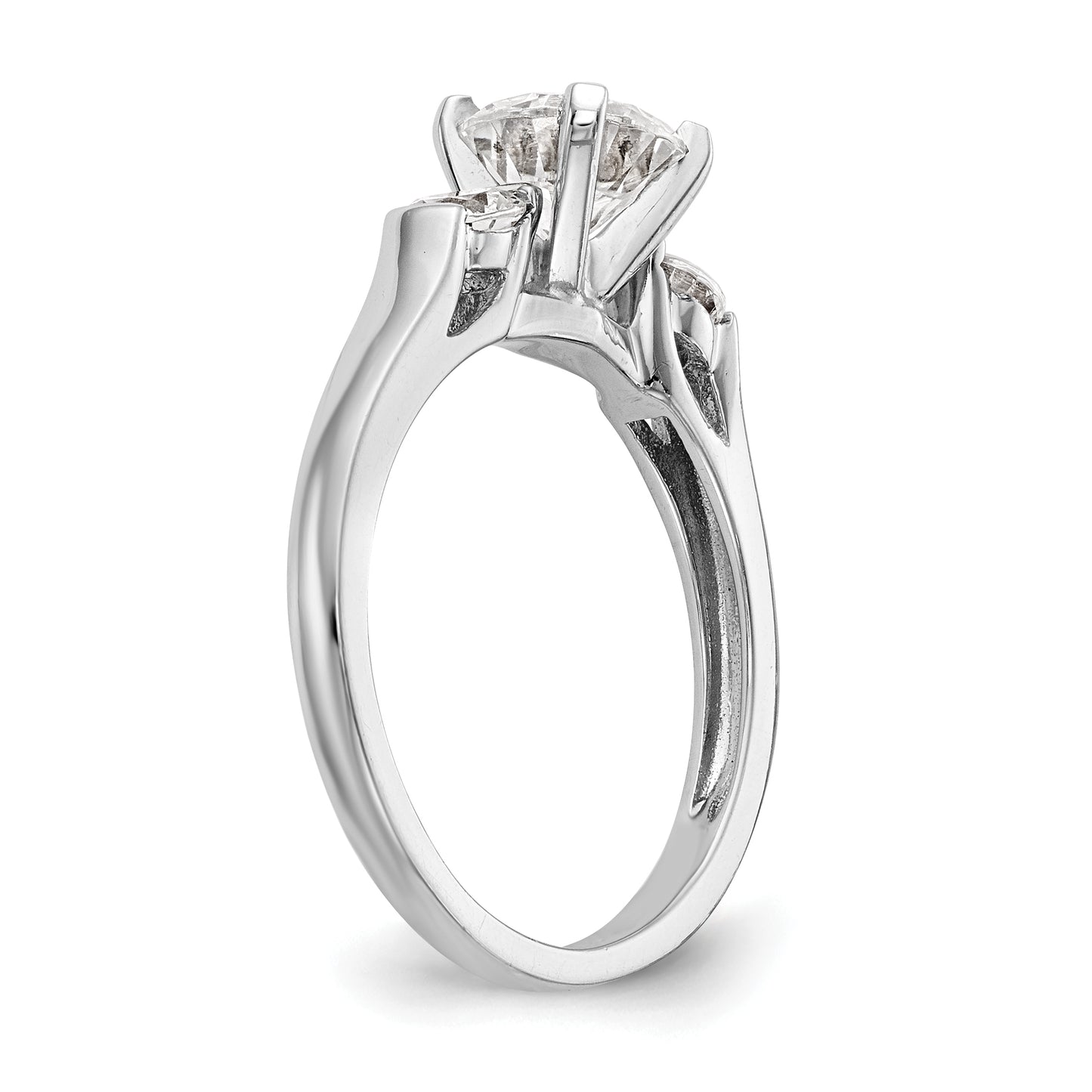 0.40ct. CZ Solid Real 14K White Gold 3-Stone Peg Set Engagement Ring