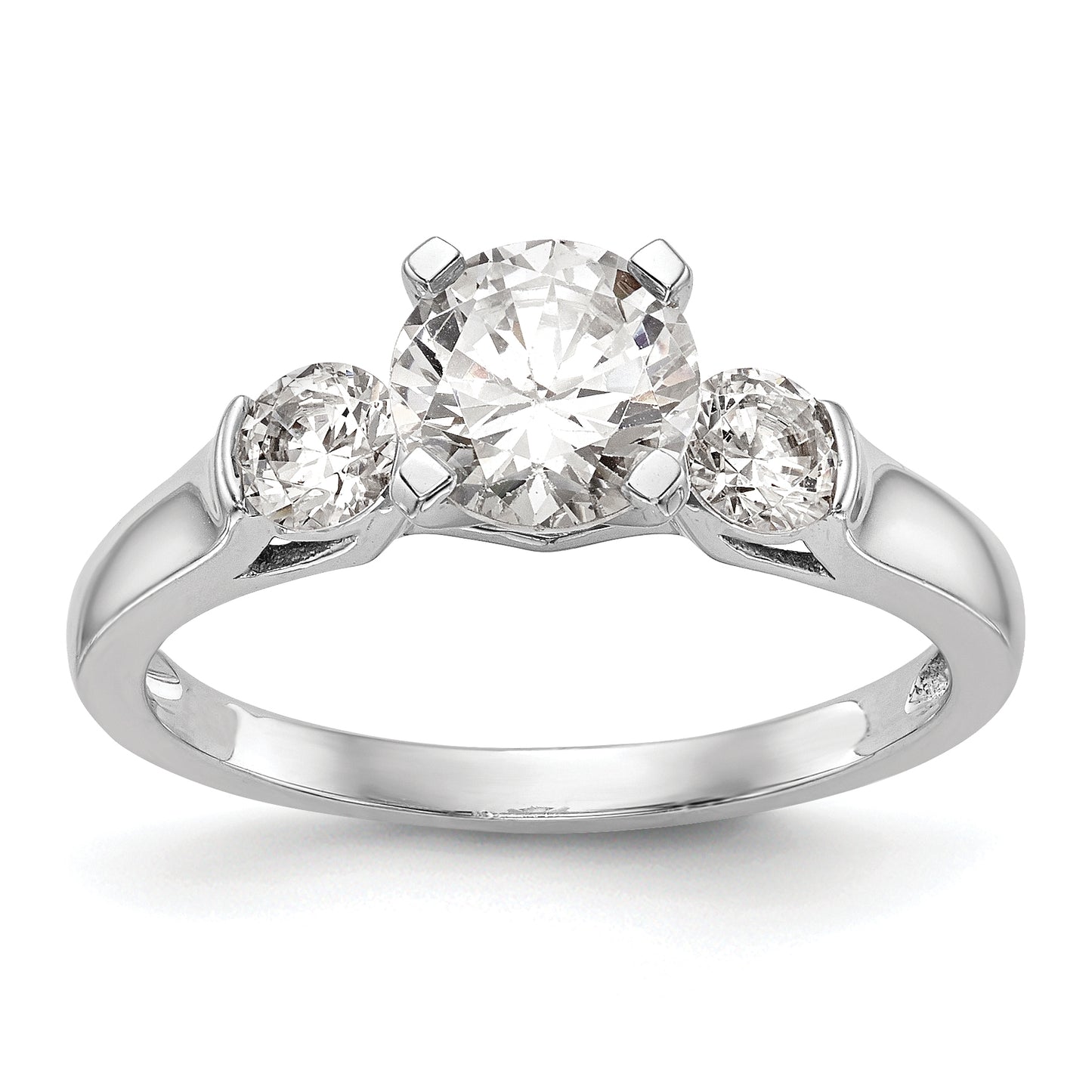 0.40ct. CZ Solid Real 14K White Gold 3-Stone Peg Set Engagement Ring