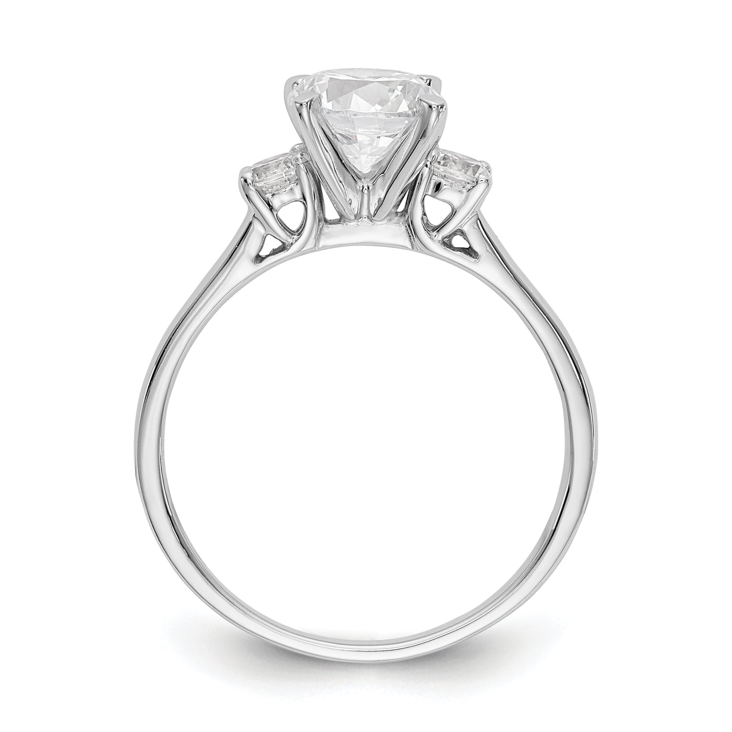 0.20ct. CZ Solid Real 14K White Gold 3-Stone Peg Set Engagement Ring