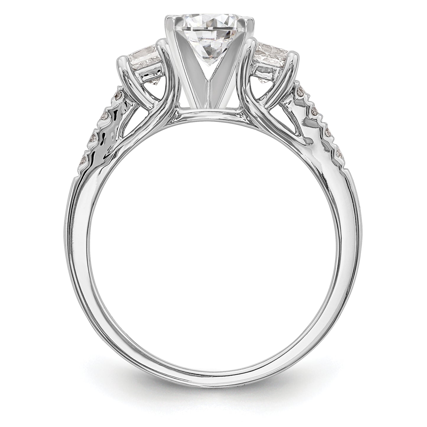 0.33ct. CZ Solid Real 14K White Gold 3-Stone Peg Set Engagement Ring