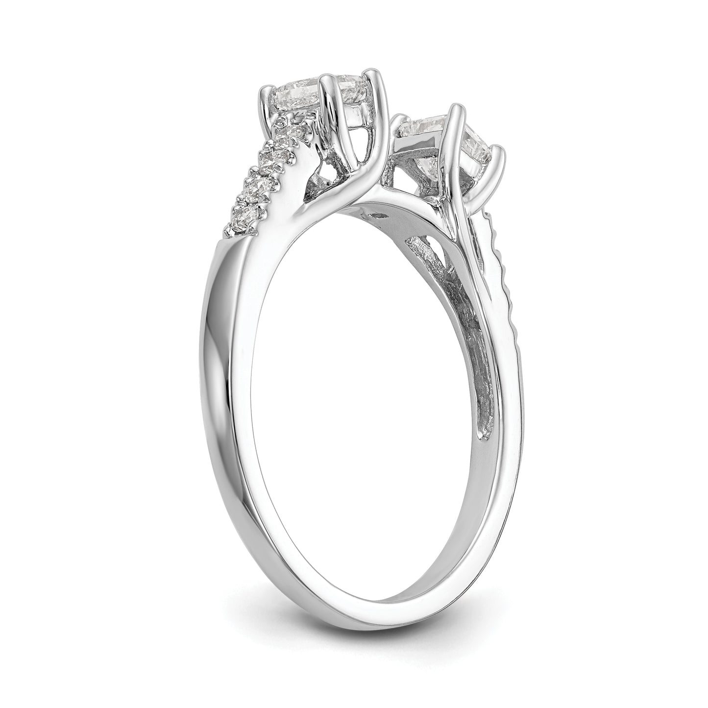 0.33ct. CZ Solid Real 14K White Gold 3-Stone Peg Set Engagement Ring