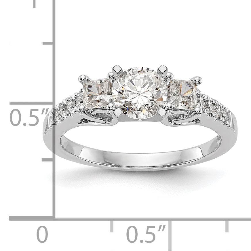 0.33ct. CZ Solid Real 14K White Gold 3-Stone Peg Set Engagement Ring