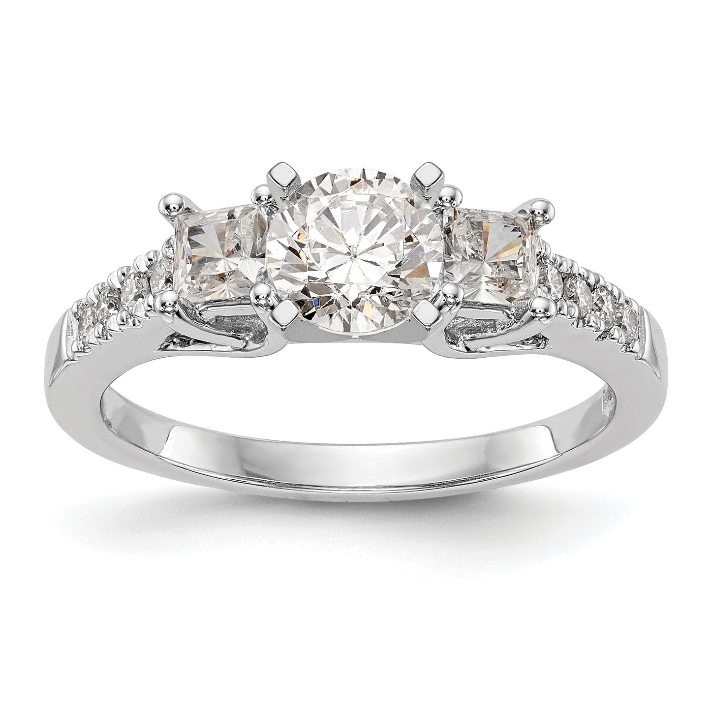 0.33ct. CZ Solid Real 14K White Gold 3-Stone Peg Set Engagement Ring