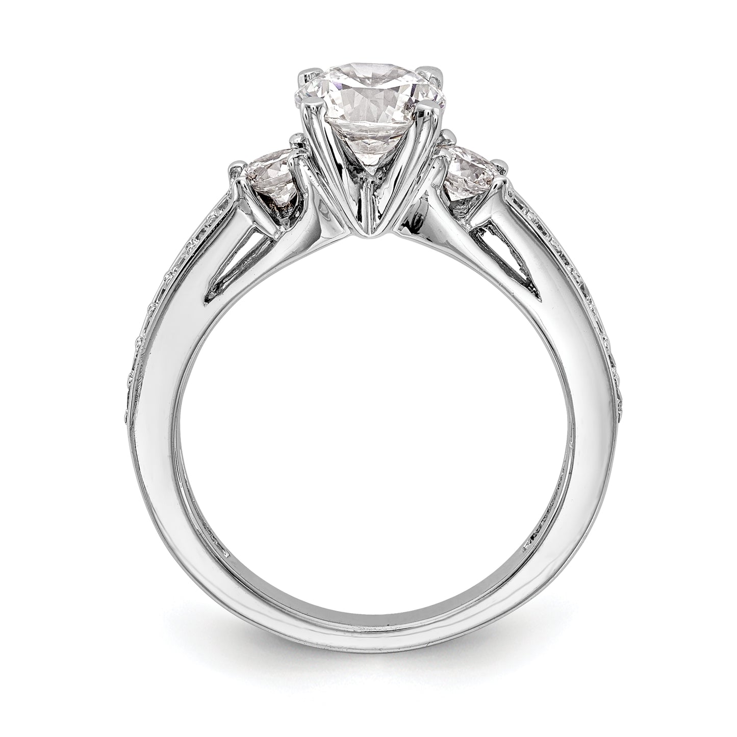 0.50ct. CZ Solid Real 14K White Gold 3-Stone Peg Set Engagement Ring