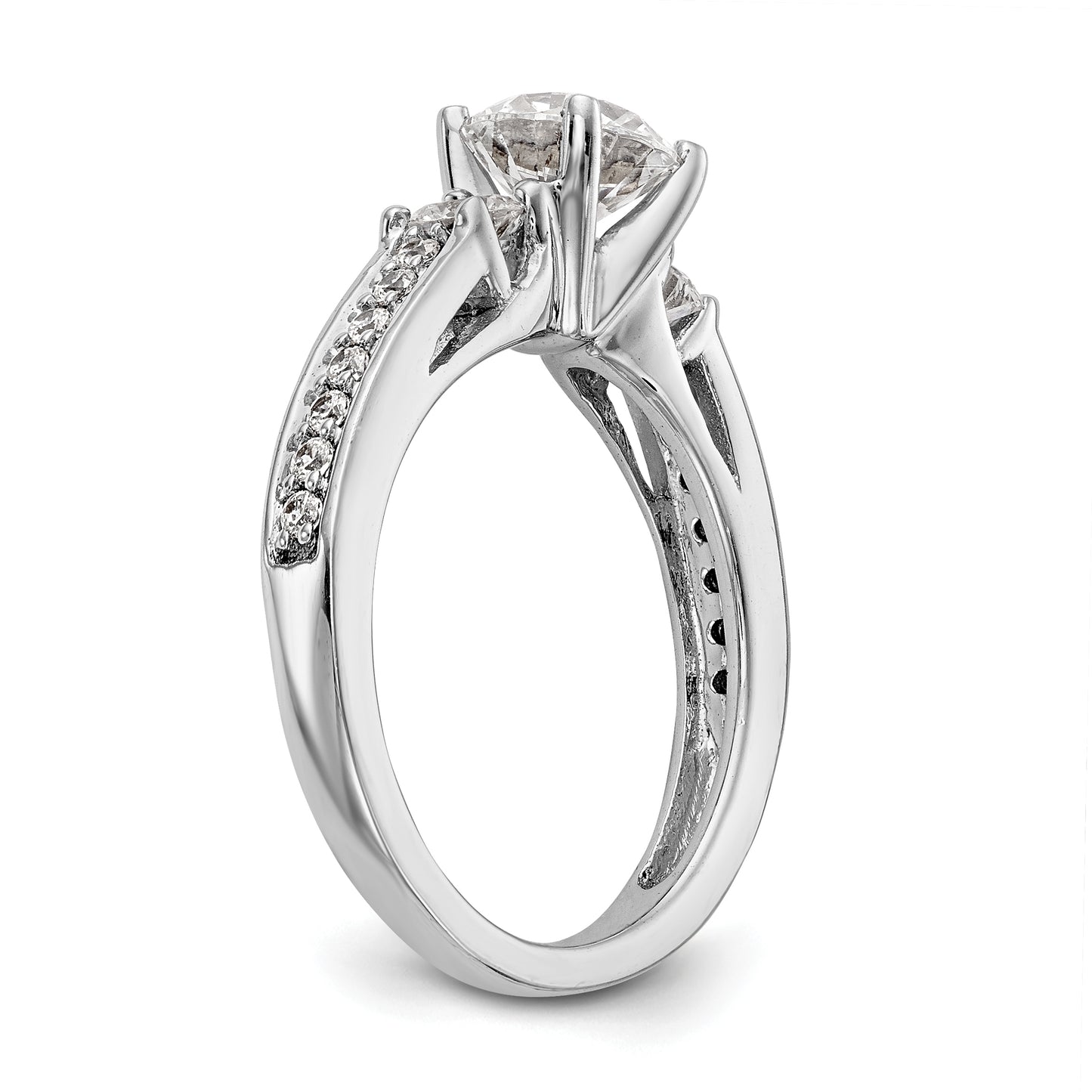 0.50ct. CZ Solid Real 14K White Gold 3-Stone Peg Set Engagement Ring