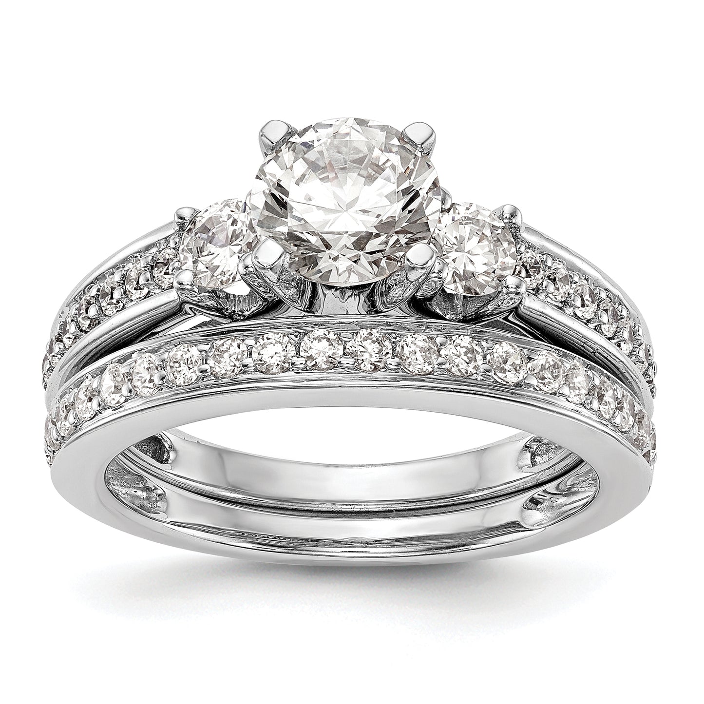 0.50ct. CZ Solid Real 14K White Gold 3-Stone Peg Set Engagement Ring