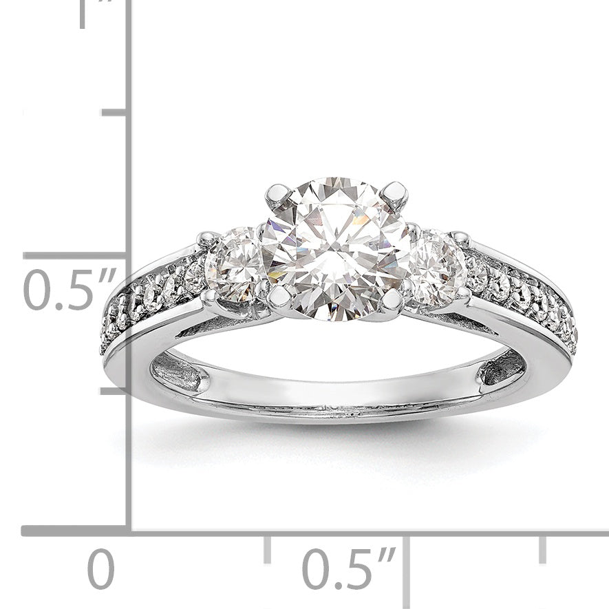 0.50ct. CZ Solid Real 14K White Gold 3-Stone Peg Set Engagement Ring