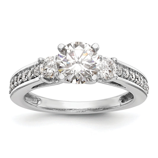 0.50ct. CZ Solid Real 14K White Gold 3-Stone Peg Set Engagement Ring