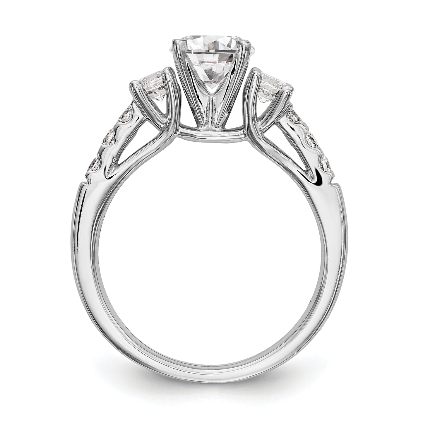 0.48ct. CZ Solid Real 14K White Gold 3-Stone Peg Set Engagement Ring