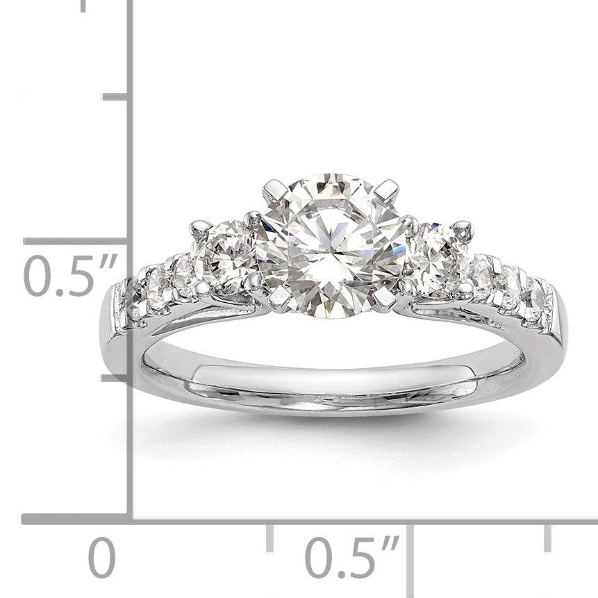 0.48ct. CZ Solid Real 14K White Gold 3-Stone Peg Set Engagement Ring