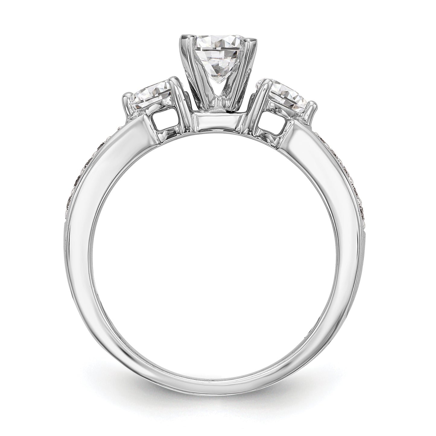 0.51ct. CZ Solid Real 14K White Gold 3-Stone Peg Set Engagement Ring