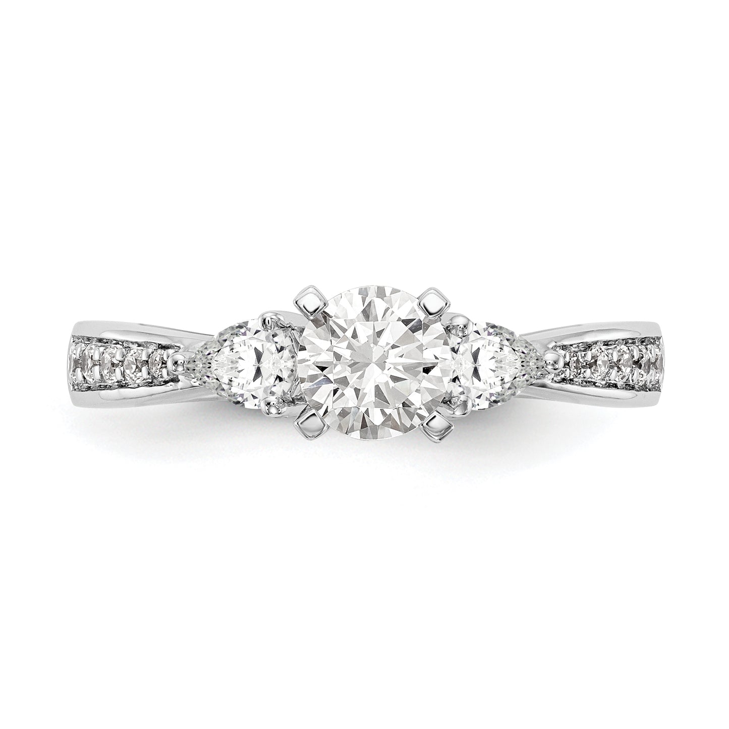 0.51ct. CZ Solid Real 14K White Gold 3-Stone Peg Set Engagement Ring