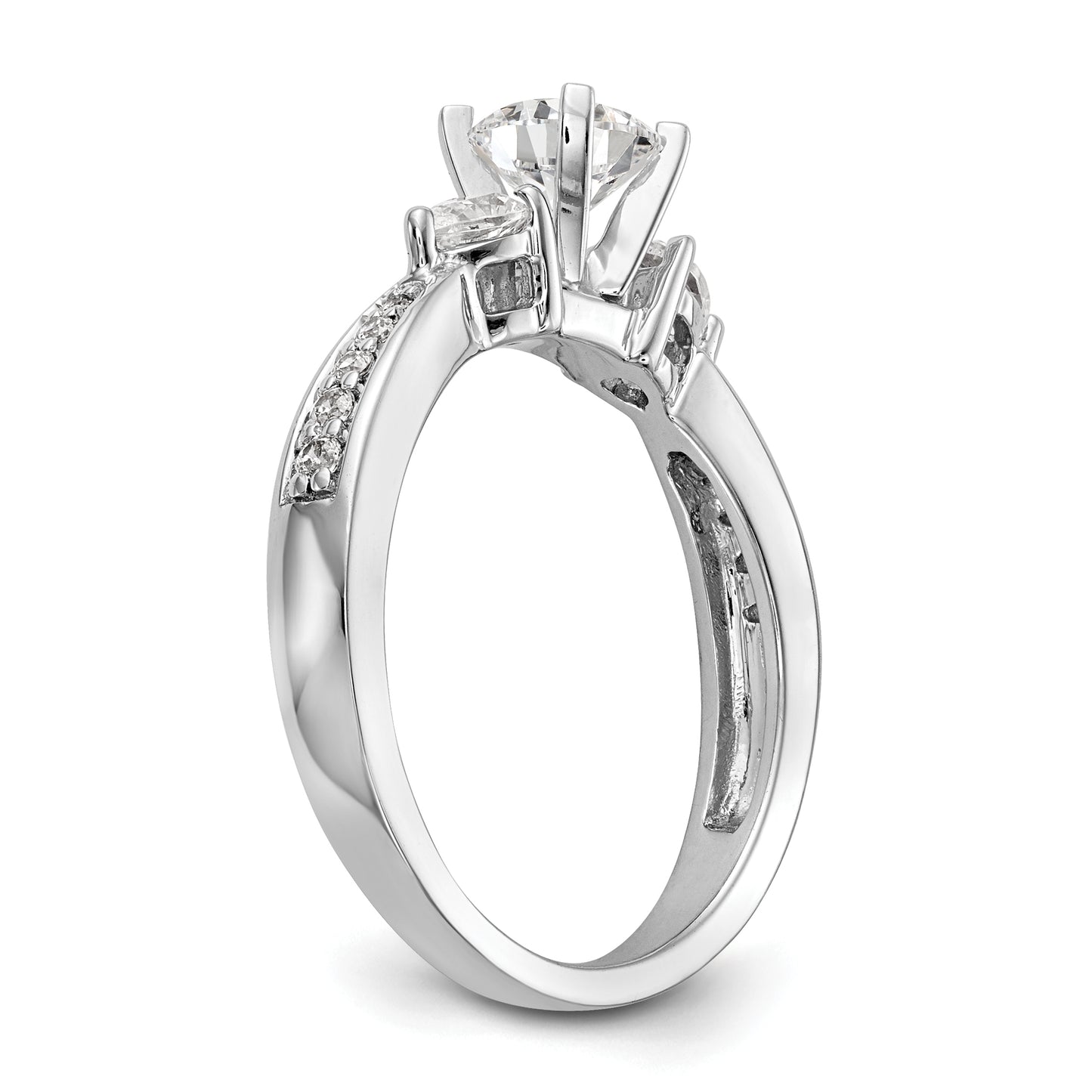 0.51ct. CZ Solid Real 14K White Gold 3-Stone Peg Set Engagement Ring