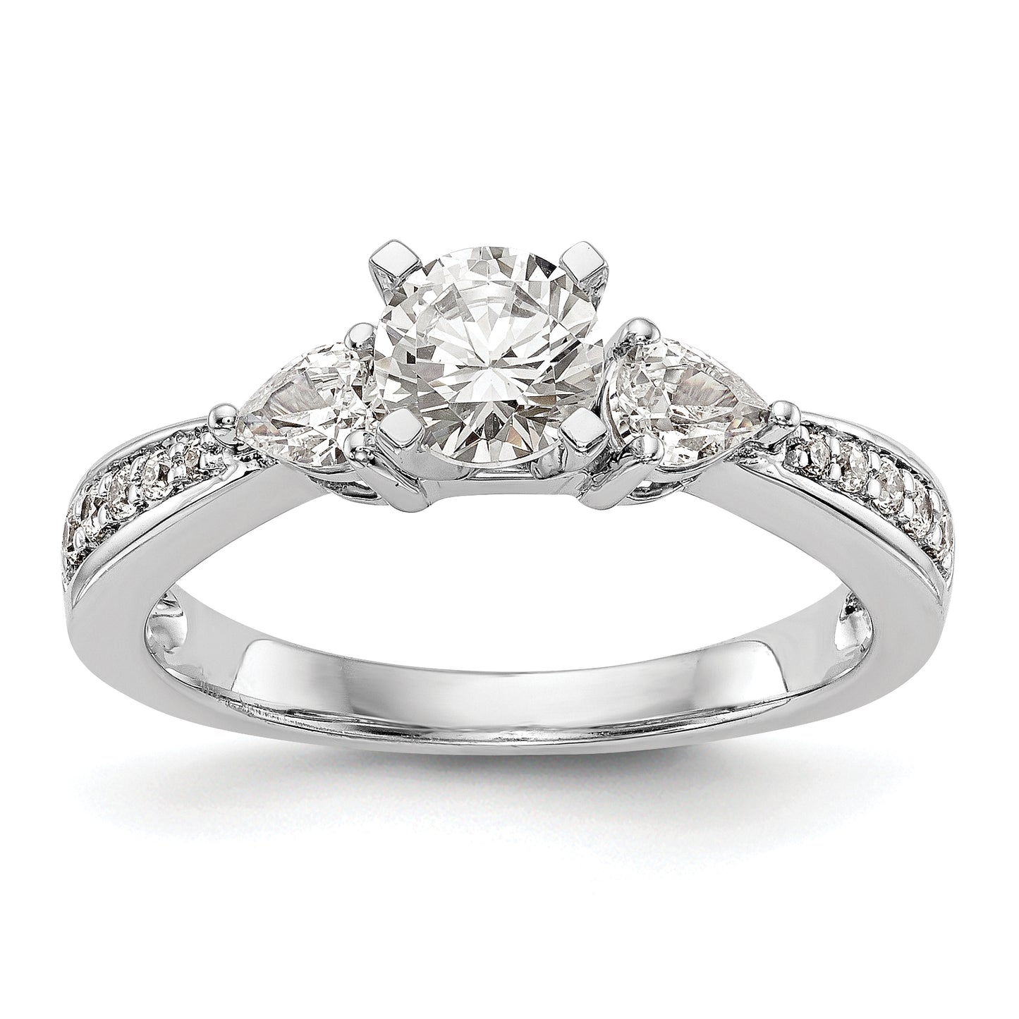 0.51ct. CZ Solid Real 14K White Gold 3-Stone Peg Set Engagement Ring