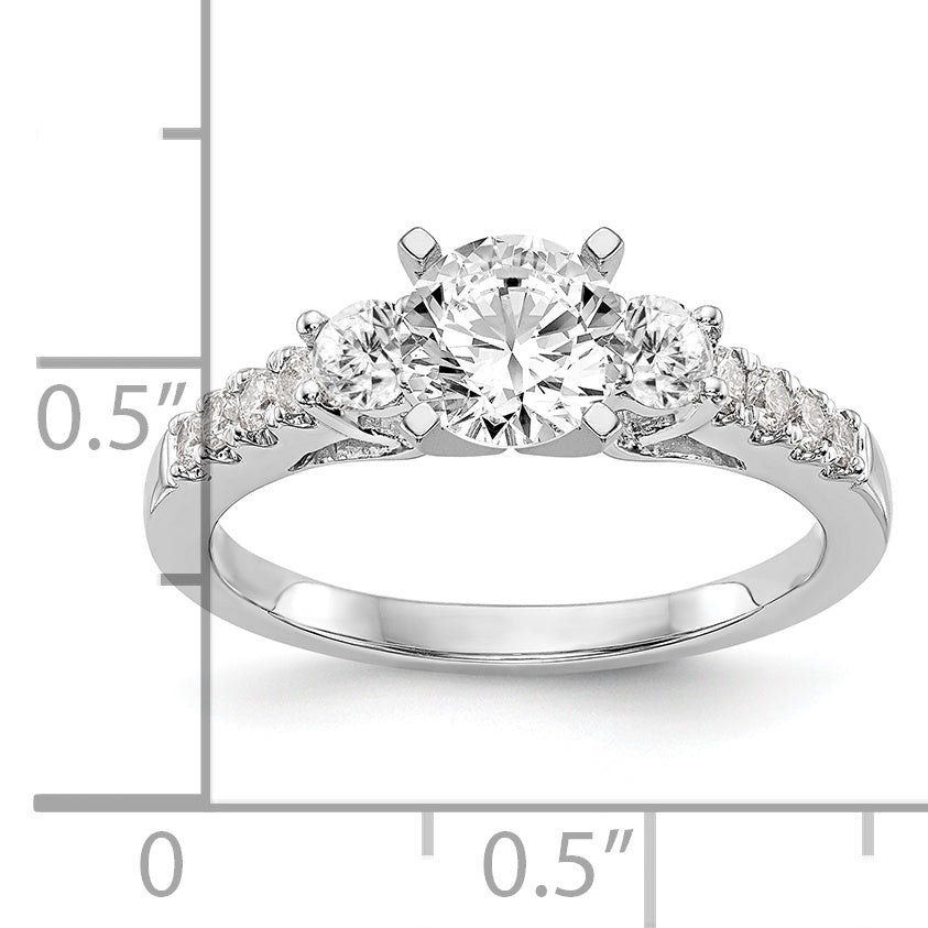 0.47ct. CZ Solid Real 14K White Gold 3-Stone Peg Set Engagement Ring