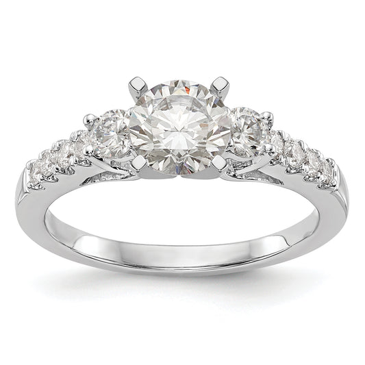 0.47ct. CZ Solid Real 14K White Gold 3-Stone Peg Set Engagement Ring