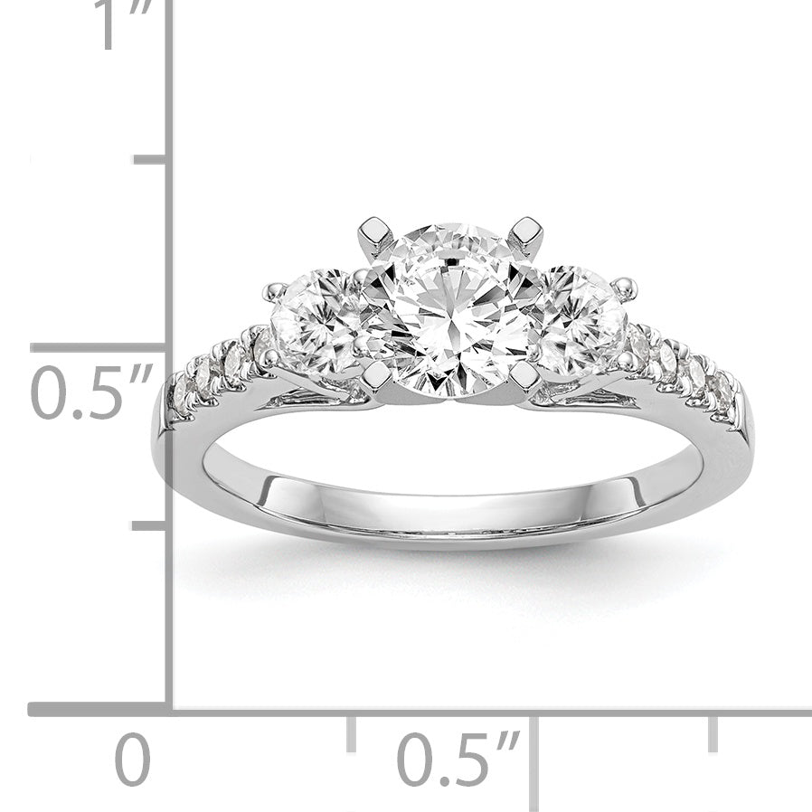 0.62ct. CZ Solid Real 14K White Gold 3-Stone Peg Set Engagement Ring