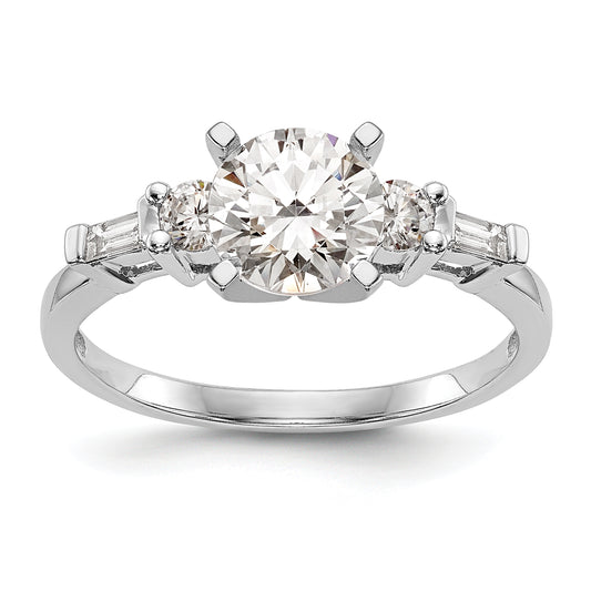 0.18ct. CZ Solid Real 14K White Gold 3-Stone Peg Set Engagement Ring