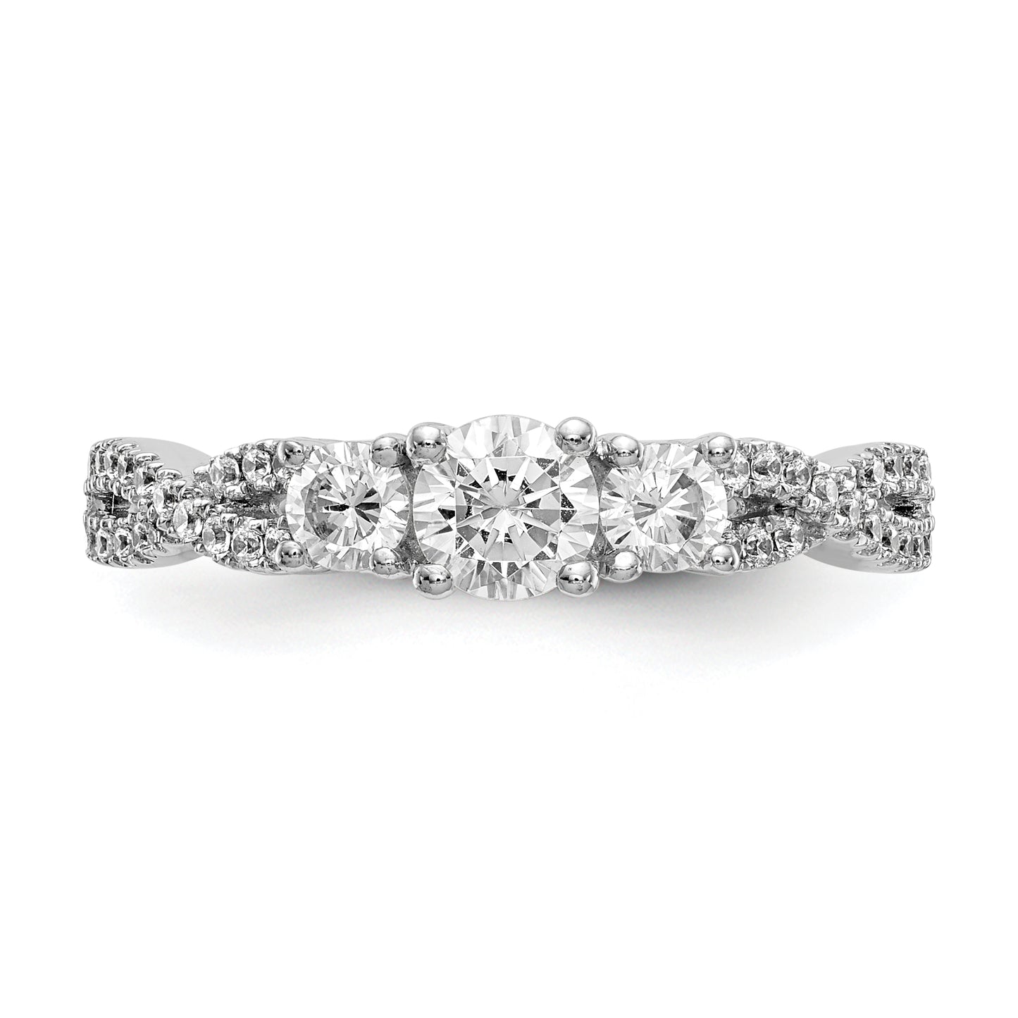 0.17ct. CZ Solid Real 14K White Gold 3-Stone Engagement Ring