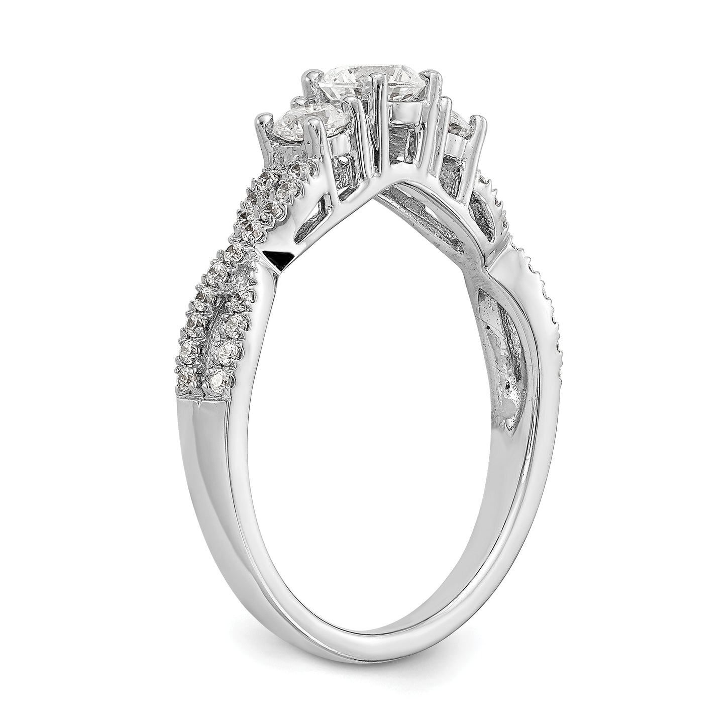 0.17ct. CZ Solid Real 14K White Gold 3-Stone Engagement Ring