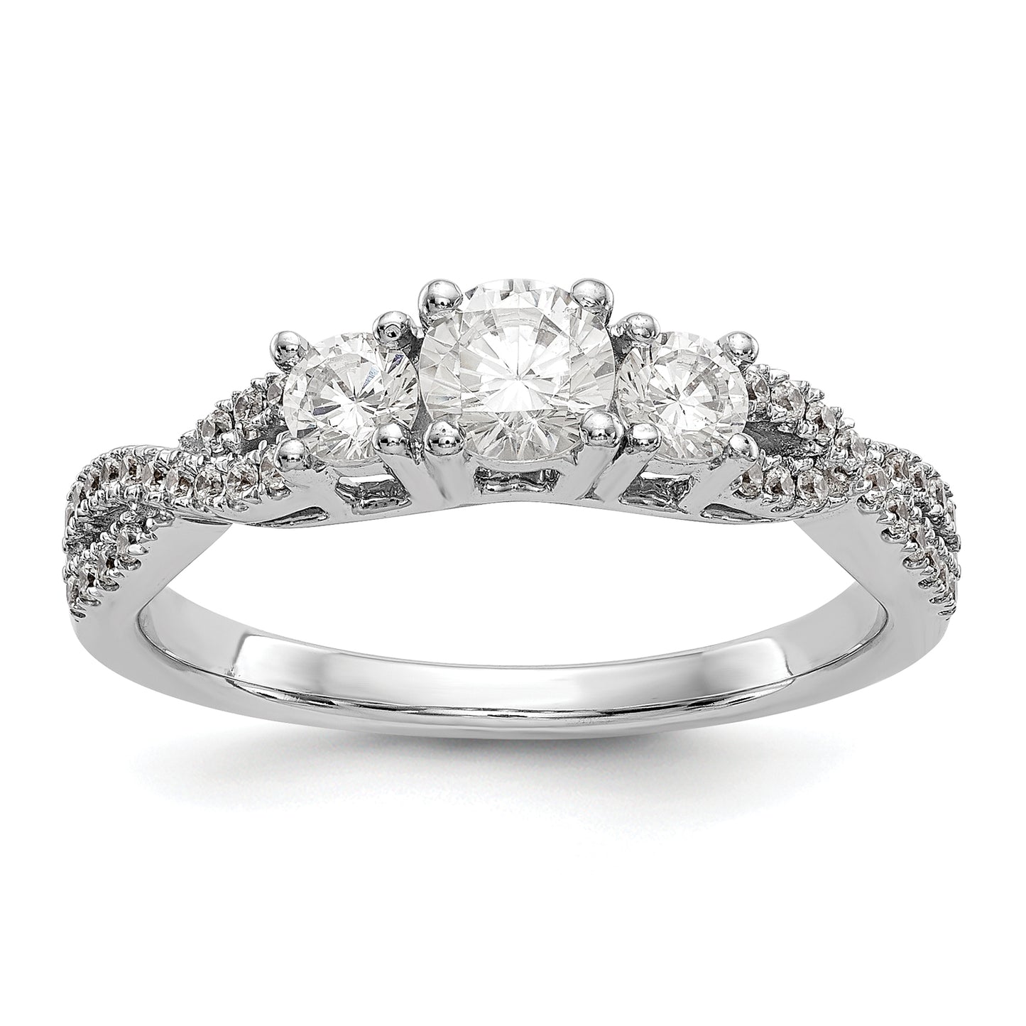 0.17ct. CZ Solid Real 14K White Gold 3-Stone Engagement Ring