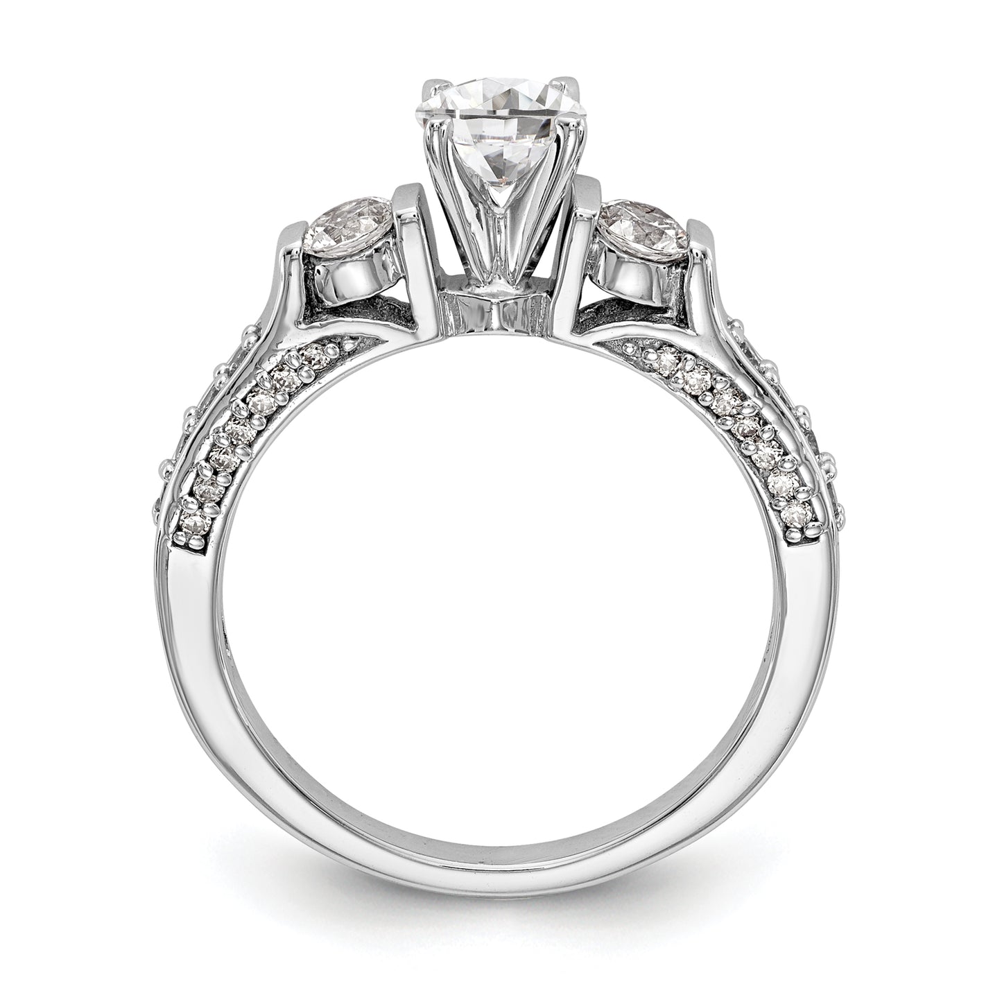 0.50ct. CZ Solid Real 14K White Gold 3-Stone Peg Set Engagement Ring