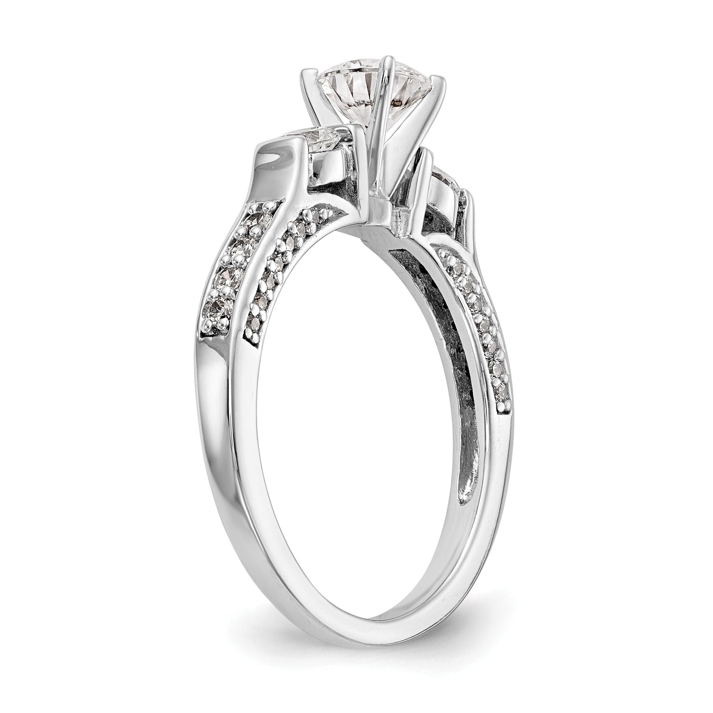 0.50ct. CZ Solid Real 14K White Gold 3-Stone Peg Set Engagement Ring