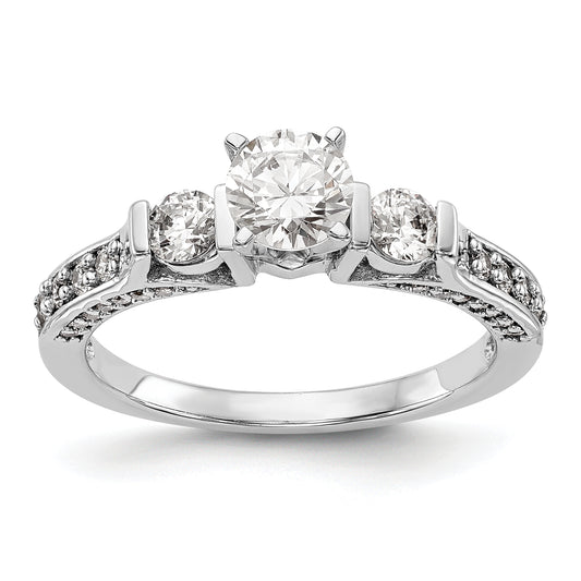 0.50ct. CZ Solid Real 14K White Gold 3-Stone Peg Set Engagement Ring