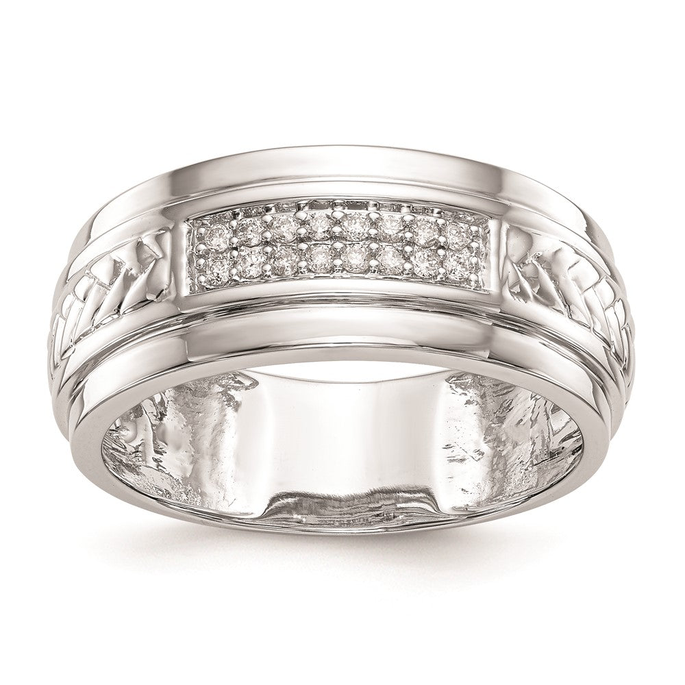 14K White Gold Real Diamond Trio Men's Wedding Band