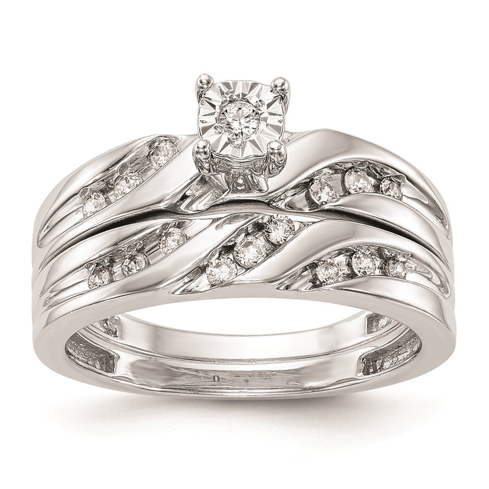 0.13ct. CZ Solid Real 14K White Gold Complete Trio Engagement Ring