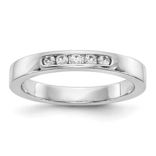 0.14ct. CZ Solid Real 14K White Gold 5-Stone Channel Wedding Band Ring