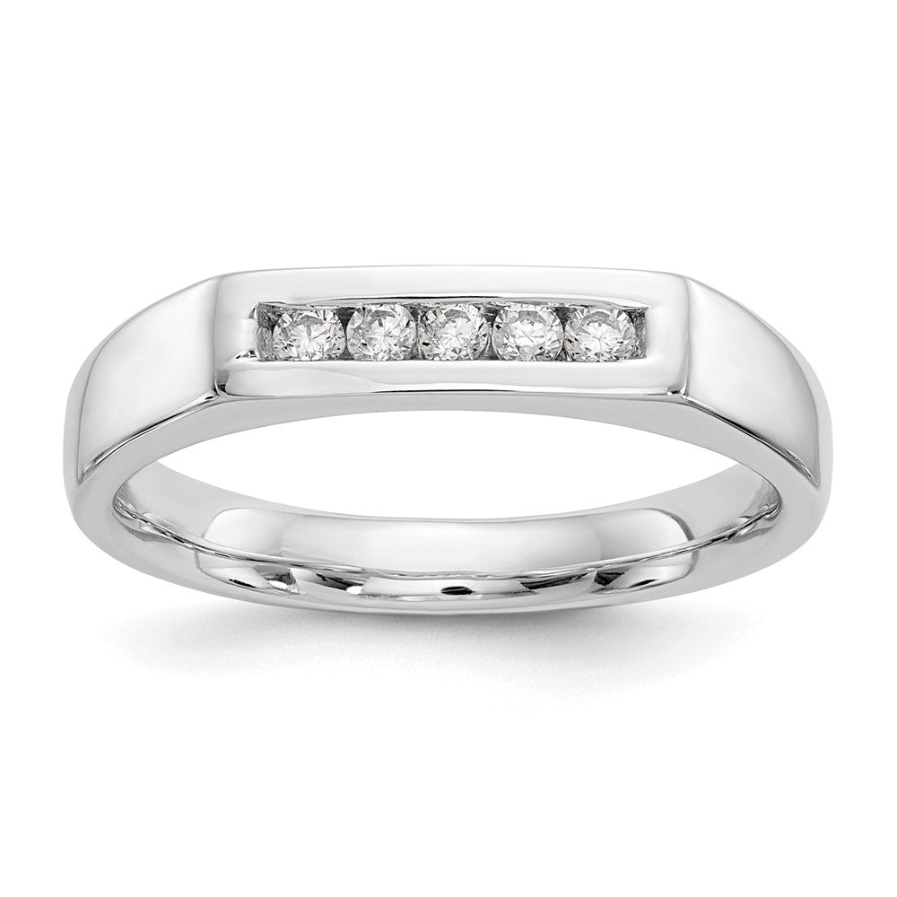 0.14ct. CZ Solid Real 14K White Gold 5-Stone Channel Wedding Band Ring