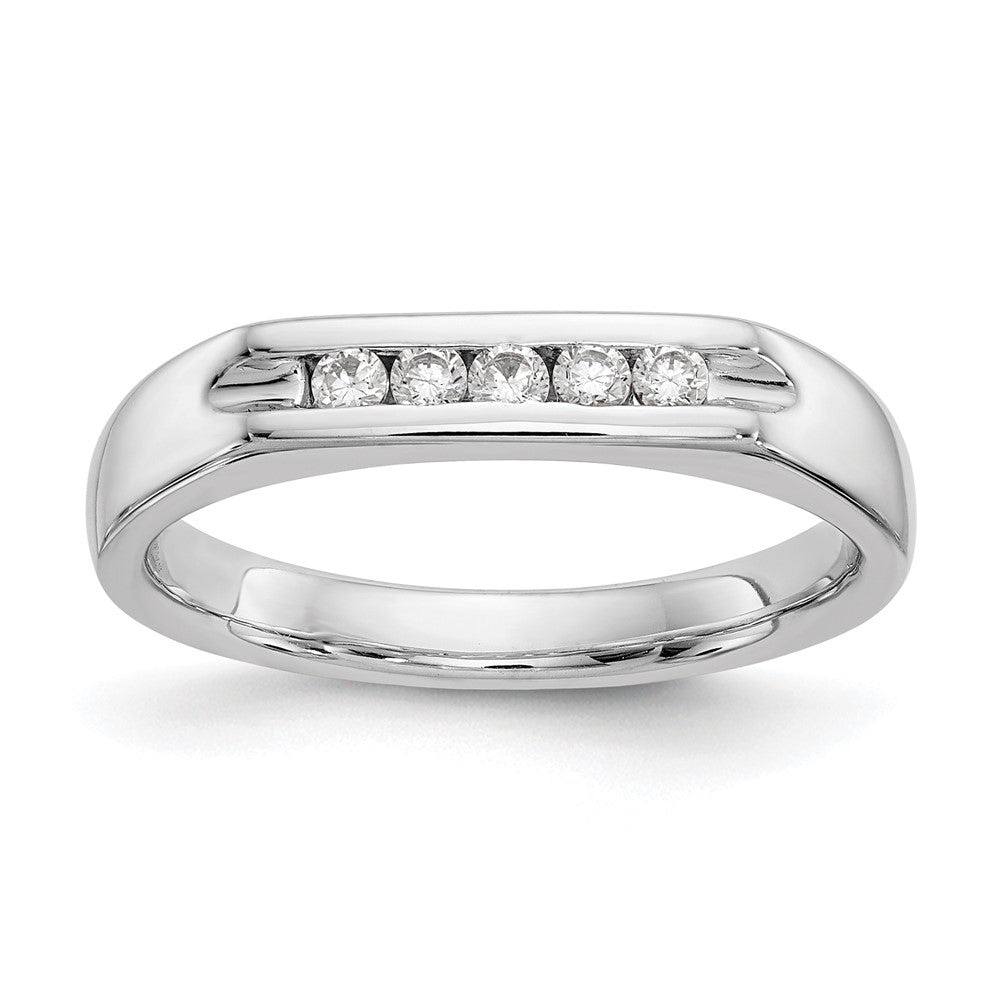 0.14ct. CZ Solid Real 14K White Gold 5-Stone Channel Wedding Band Ring