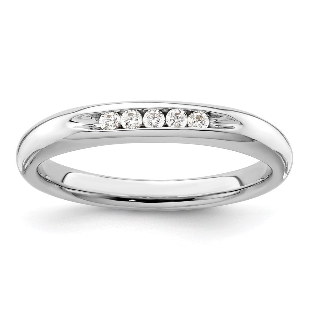 0.10ct. CZ Solid Real 14K White Gold 5-Stone Channel Wedding Band Ring