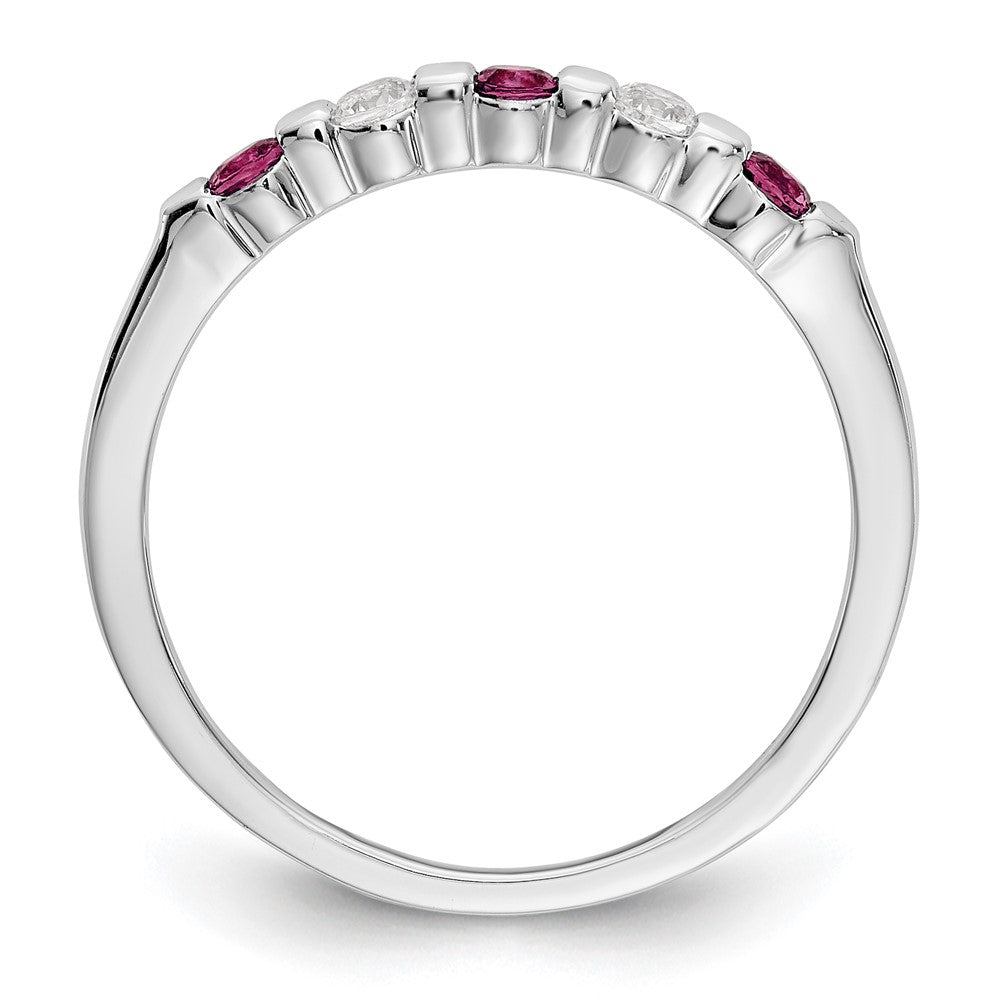 Solid 14k White Gold Simulated CZ w/Simulated Ruby Band