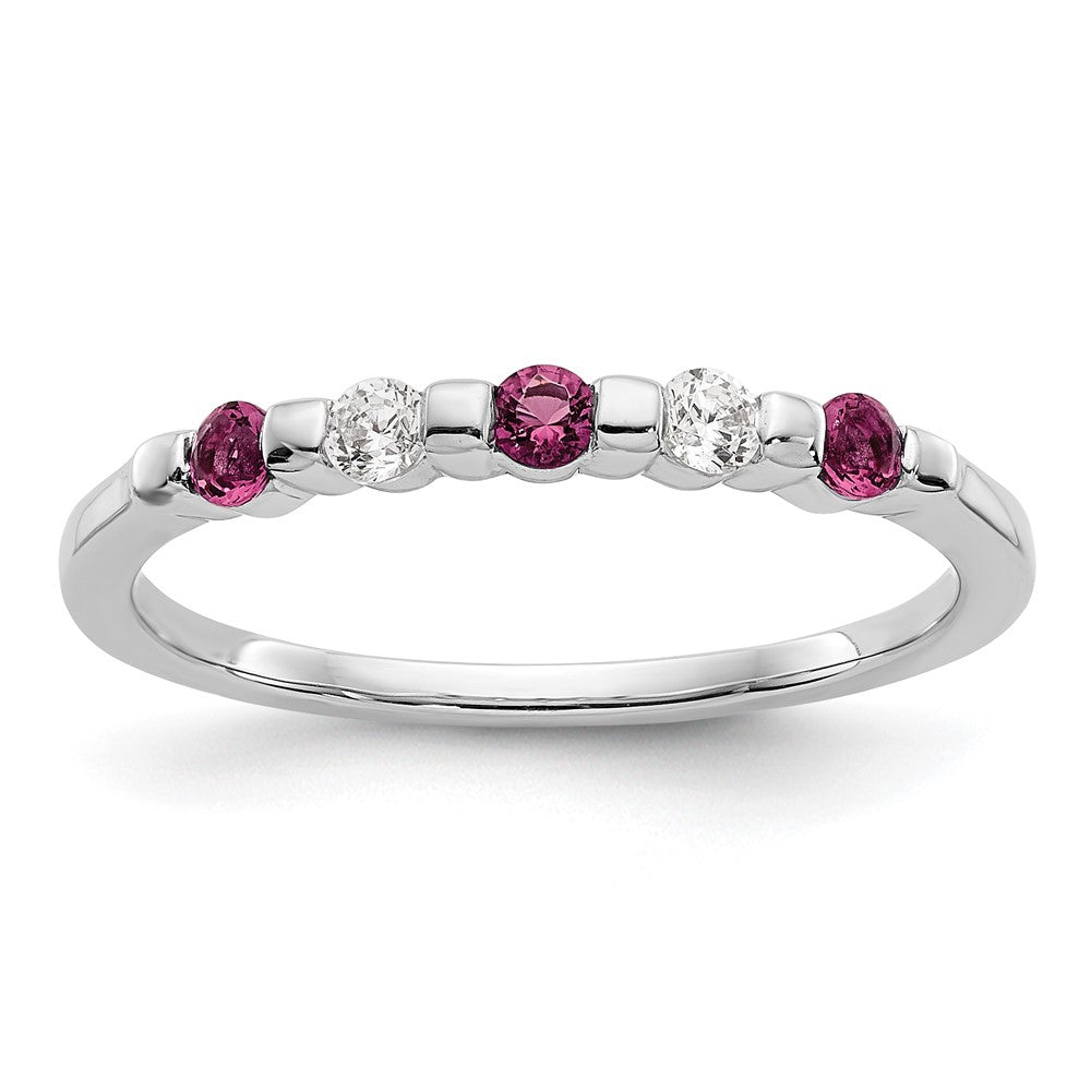 Solid 14k White Gold Simulated CZ w/Simulated Ruby Band