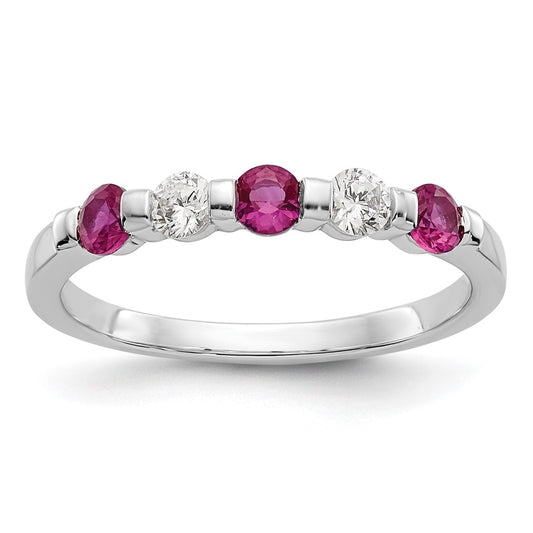 Solid 14k White Gold Simulated CZ w/Simulated Ruby Band