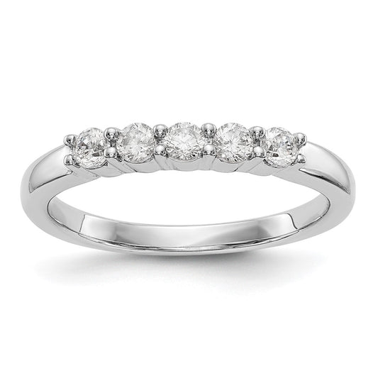 14k White Gold 5-Stone Shared Prong 1/3 carat Complete Round Diamond Band