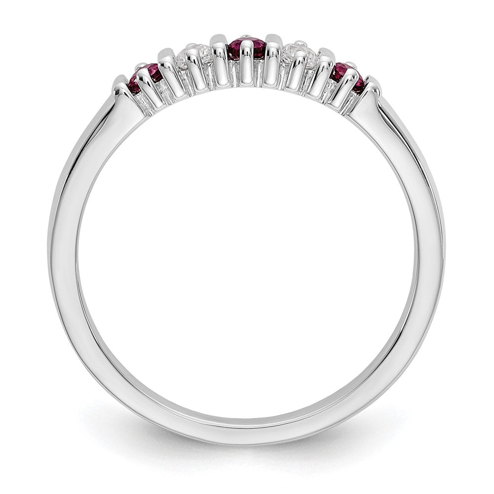 Solid 14k White Gold Simulated CZ w/Simulated Ruby Band