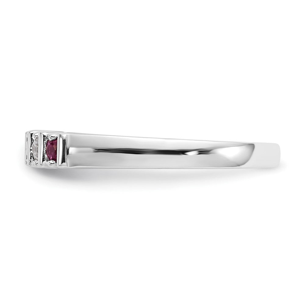 Solid 14k White Gold Simulated CZ w/Simulated Ruby Band