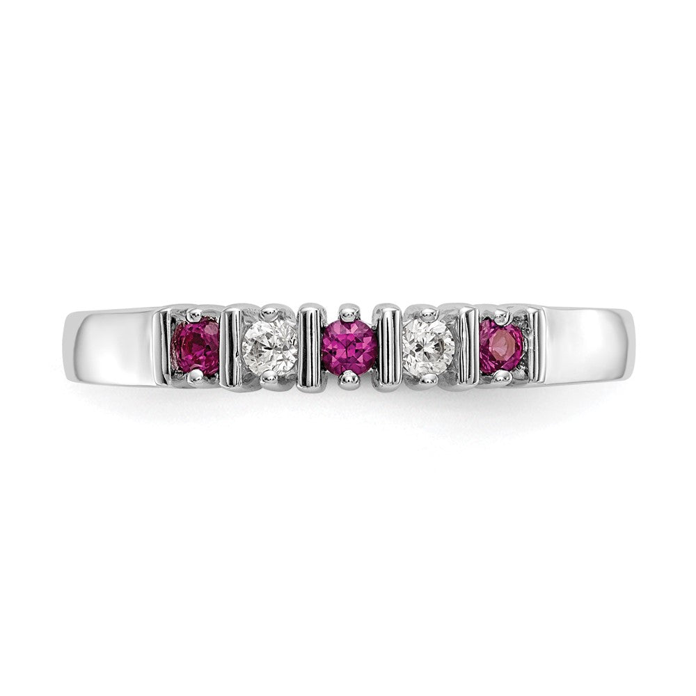 Solid 14k White Gold Simulated CZ w/Simulated Ruby Band