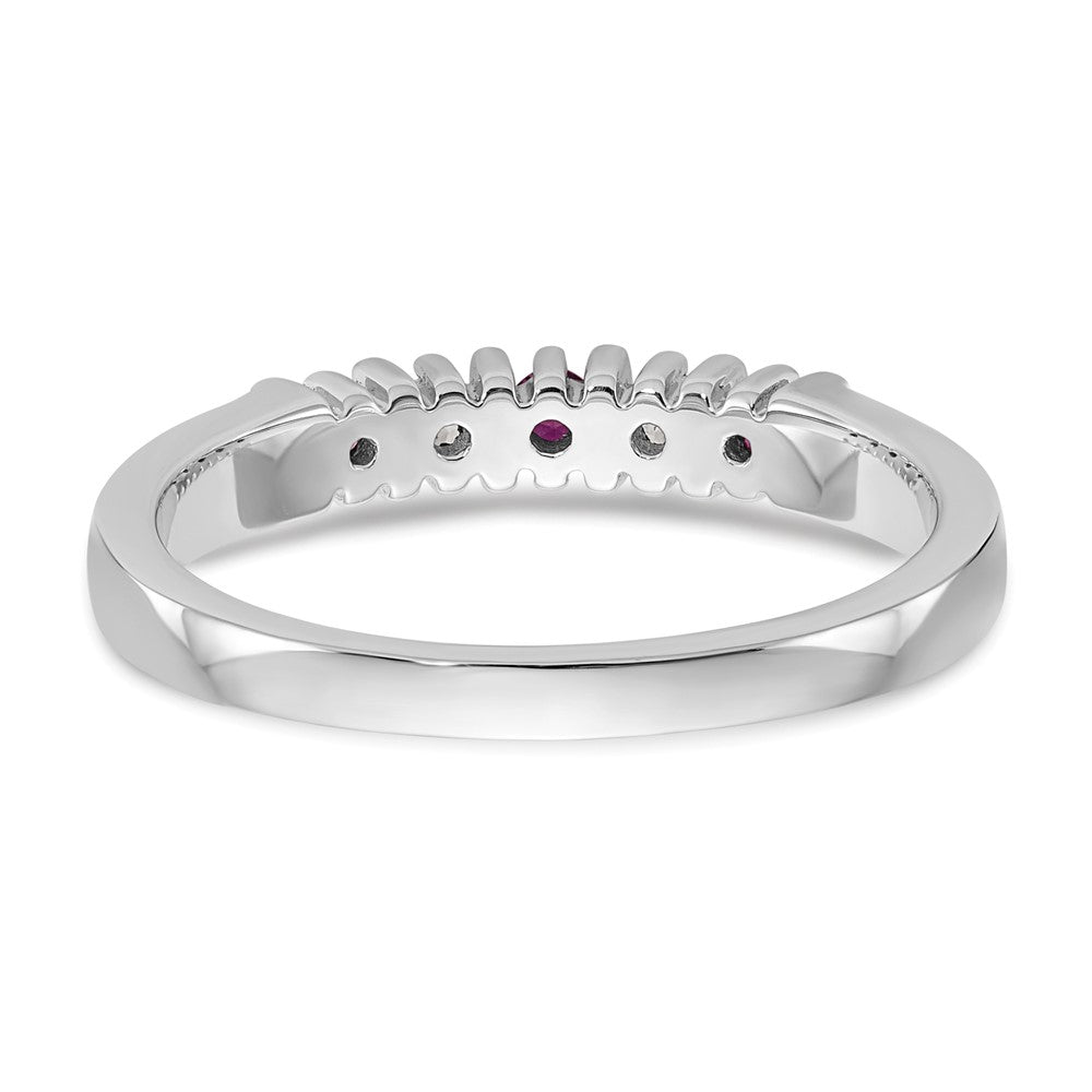 Solid 14k White Gold Simulated CZ w/Simulated Ruby Band