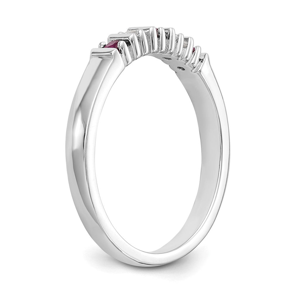 Solid 14k White Gold Simulated CZ w/Simulated Ruby Band