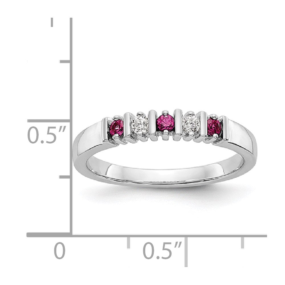 Solid 14k White Gold Simulated CZ w/Simulated Ruby Band