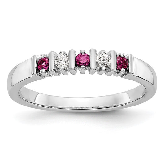 Solid 14k White Gold Simulated CZ w/Simulated Ruby Band