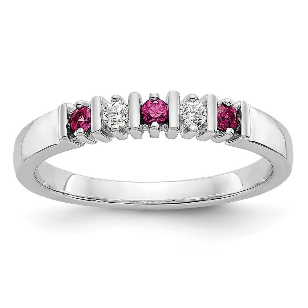 Solid 14k White Gold Simulated CZ w/Simulated Ruby Band