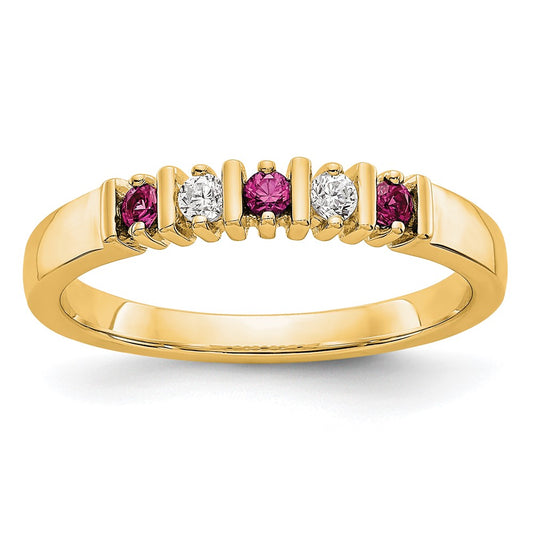 Solid 14k Yellow Gold Simulated CZ w/Simulated Ruby Band