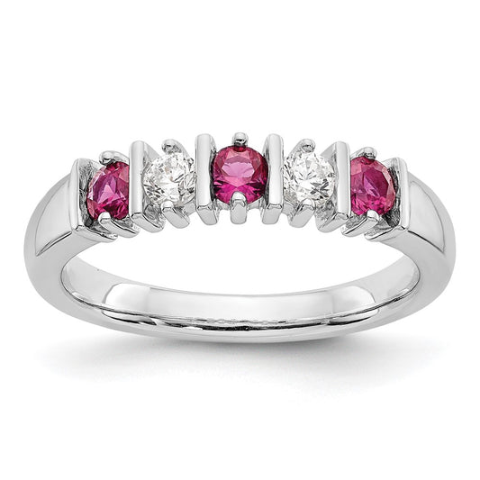 Solid 14k White Gold Simulated CZ w/Simulated Ruby Band