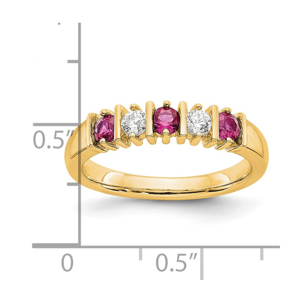 Solid 14k Yellow Gold Simulated CZ w/Simulated Ruby Band