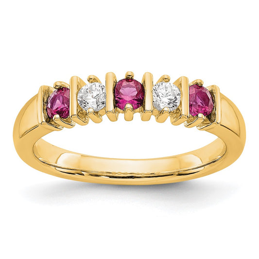 Solid 14k Yellow Gold Simulated CZ w/Simulated Ruby Band